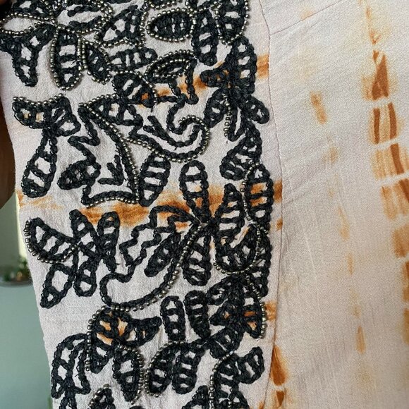 Free People Love Triangle Blush Rust Tie Dye Black Embroidered Kimono S - Picture 4 of 7